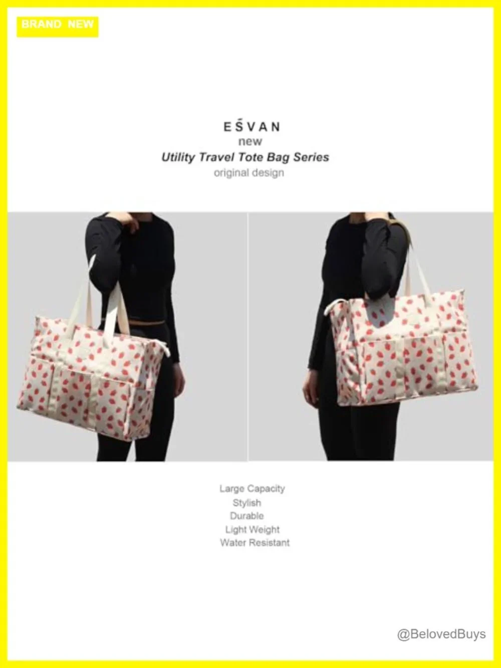 Large Waterproof Canvas Tote Bag with Zipper Top for Work Beach Travel
